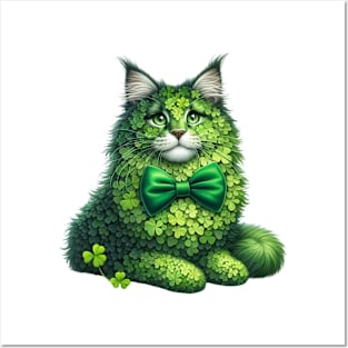 Clover Maine Coon Cat St Patricks Day Posters and Art